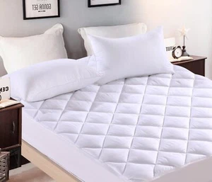Funda de colchón acolchada extra profunda 100 % algodón almohadilla de cama protectora suave - Imagen 1 de 9