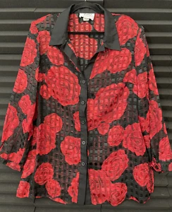 Blusa Top Mujer Colección HBS Talla 18W Botón Negra Roja Floral Transparente - Imagen 1 de 11