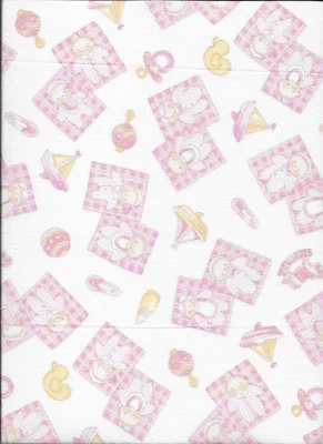 New Babies with Bottles and Toys on Pink 100% Cotton Fabric 12" x 44" - Piece - Image 1 of 2