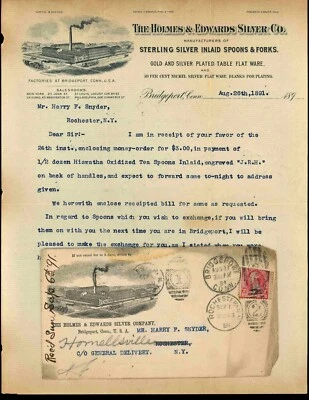1891  HOLMES & EDWARDS SILVER Co Letterhead W/ Cover ~ Bridgeport Conn - Image 1 of 3