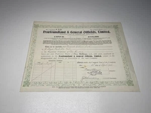 Antique (1922) Newfoundland & General Oilfields Limited Share Certificate - Picture 1 of 3