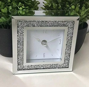 OROLOGIO DA TAVOLO QUADRATO SFUSO DIAMANTE MANTELLO GIOIELLO SCHIACCIATO VETRO SPECCHIATO 14X4 - Foto 1 di 12