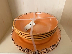 8 Tommy Bahama Crackle Melamin 4 Speiseteller 4 Pastaschalen SET Orange Pfirsich - Bild 1 von 6