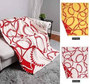 ComfyLuxe Baseball & Softball Pattern Throw Blanket - Picture 1 of 17