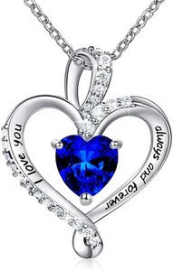 Necklaces for Women Sterling Silver Love Heart Pendant Sapphire I Love You Gifts - Picture 1 of 8