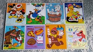 (8) Playskool Wooden Puzzles Mickey Mouse Big Bird Donald Duck 101 Dalmatians 