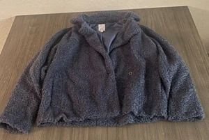 Lauren Conrad Womens Fuzzy Teddy Holiday Jacket Sz Small Blue RN # 146919 NWT - Picture 1 of 12