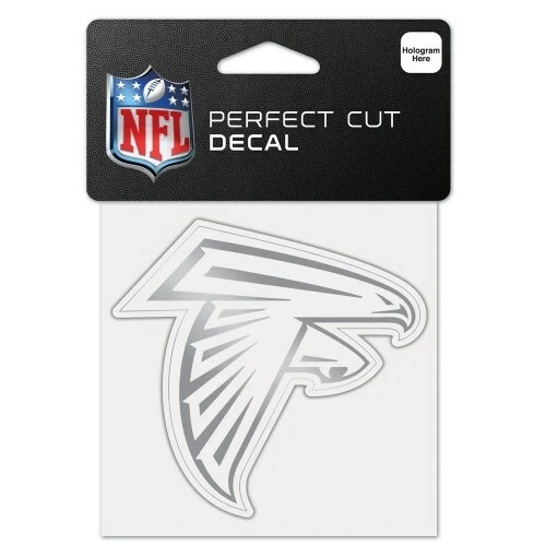 ATLANTA FALCONS SILVER METALLIC CHROME PERFECT CUT DECAL 4"X4" NFL LICENSED - Image 1 of 1