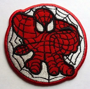 SPIDERMAN ON WEB - SEW OR IRON ON BIKER MOTORCYCLE PATCH 80mm x 80mm - Picture 1 of 1