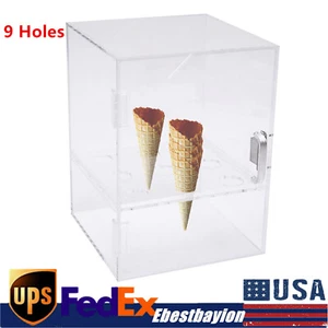 9-Hole Acrylic Ice Cream Cone Holder Box Ice Cream Transparent Display Cabinet - Picture 1 of 23