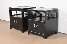 Michael Taylor for Baker Far East Collection Black Lacquered Nightstands