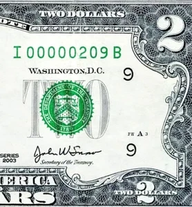 LOW FANCY 3 DIGIT # 00000209 $2 series 2003 / non star - Picture 1 of 3
