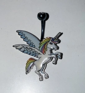 Einhorn Baumeln CZ Edelstein Bauchring Piercing Bauchnabelpiercing Marine Fantasy Flügel Pferd - Bild 1 von 3