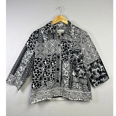 Drapers & Damons Petites Black White Patchwork Print Button Up Shirt Top 10P - Image 1 of 4