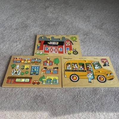 Vintage Fisher-Price 13 Piece Barn Puzzle Community  1971-1976 School - Image 1 of 4