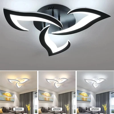 36W Dimmable LED Ceiling Light Flower Modern Chandelier Living Room Remote Black - Image 1 of 4