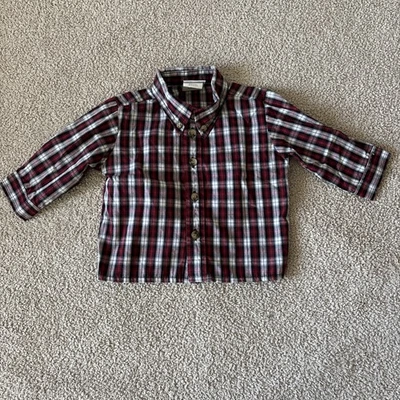 Camisa Good Lad 6-9 Meses Roja Negra a Cuadros Vacaciones Botón Elegante Foto 1 de 4