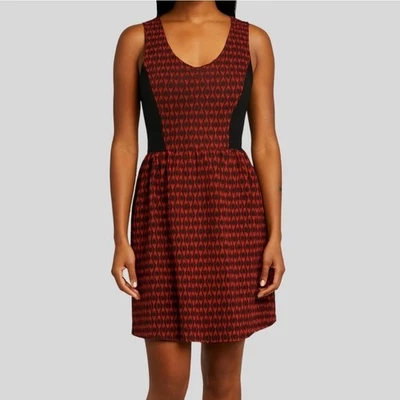 Vestido Kensie ajustado y acampanado para mujer talla mediana negro rojo geométrico cuello redondo Foto 1 de 4