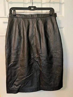 Falda Lápiz Colección Talbots Cuero Suave Negra Talla 10 Abertura Trasera, Cremallera Lateral Foto 1 de 4