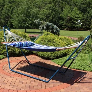 2-Person Quilted Hammock with Universal Steel Blue Stand - Beach by Sunnydaze - Picture 1 of 6