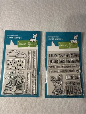 Lawn Fawn Lot Of 2 Clear Stamps LF2544 & LF1888 Rainbow Hugs Love USA - Imagem 1 de 4