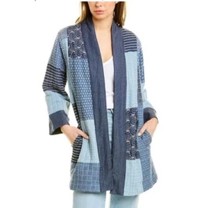 Johnny Was Indigo Mixup Quilted Kimono embroidered Jacket Duster Sz XL - Picture 1 of 15