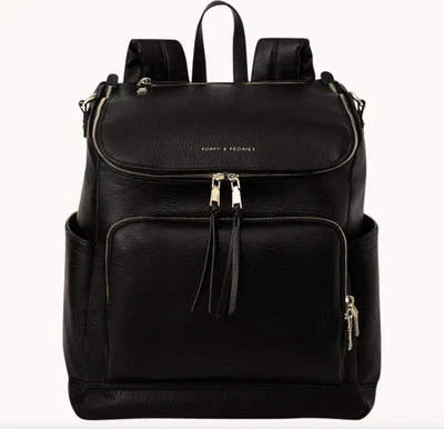 Poppy and Peonies Lullaby Diaper Backpack Bag Leather Black Pink Interior NEW - Image 1 of 4