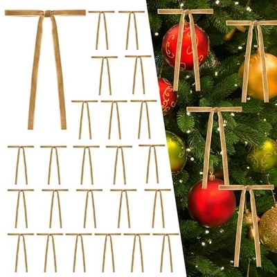 24-Pack 3/8'' Wide(5 * 7 inch) Khaki Velvet Christmas Ribbon and Bows Set khaki - Image 1 of 4