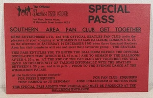 BEATLES FAN CLUB SPECIAL PASS TO MEET THEM AT WIMBLEDON 1963 Vintage Replica - Picture 1 of 2