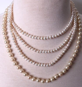 Lot 2 Vintage Pearl Necklaces 3 Strand Choker & 1 Single Strand Gold Tone Clasp - Picture 1 of 11