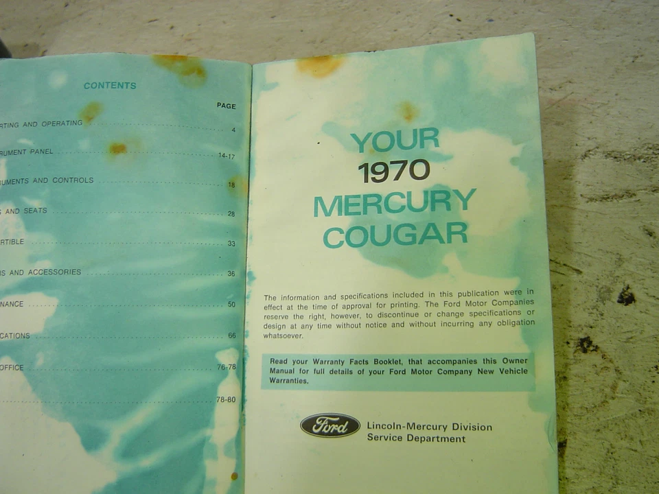 1970 Mercury Cougar Owners Manual - Image 1 of 1