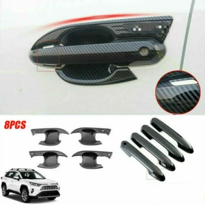 Door Handle Cover + Surrounds For Toyota RAV4 2019 2020 Accessories Carbon Fiber - Imagen 1 de 8