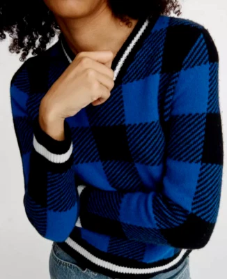 Suéter Rag & Bone Mujer M Lana Merino Azul Negro Cuadros Búfalo Pullover Foto 1 de 4