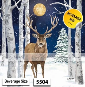 (5504) ZWEI Papierservietten GETRÄNK / COCKTAIL Decoupage Kunst Handwerk - WINTERHIRSCH - Bild 1 von 3