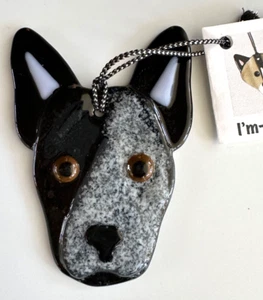Dog Ornament Dichroic Fused Art Glass Christmas Handmade Terrier Pet Pitbull - Picture 1 of 7