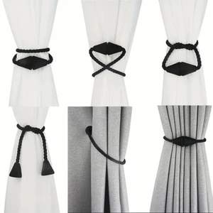 2Pc Magnetic Curtain Tiebacks Tie Backs Rope Holder No Installation Clasp Decor - Picture 1 of 20