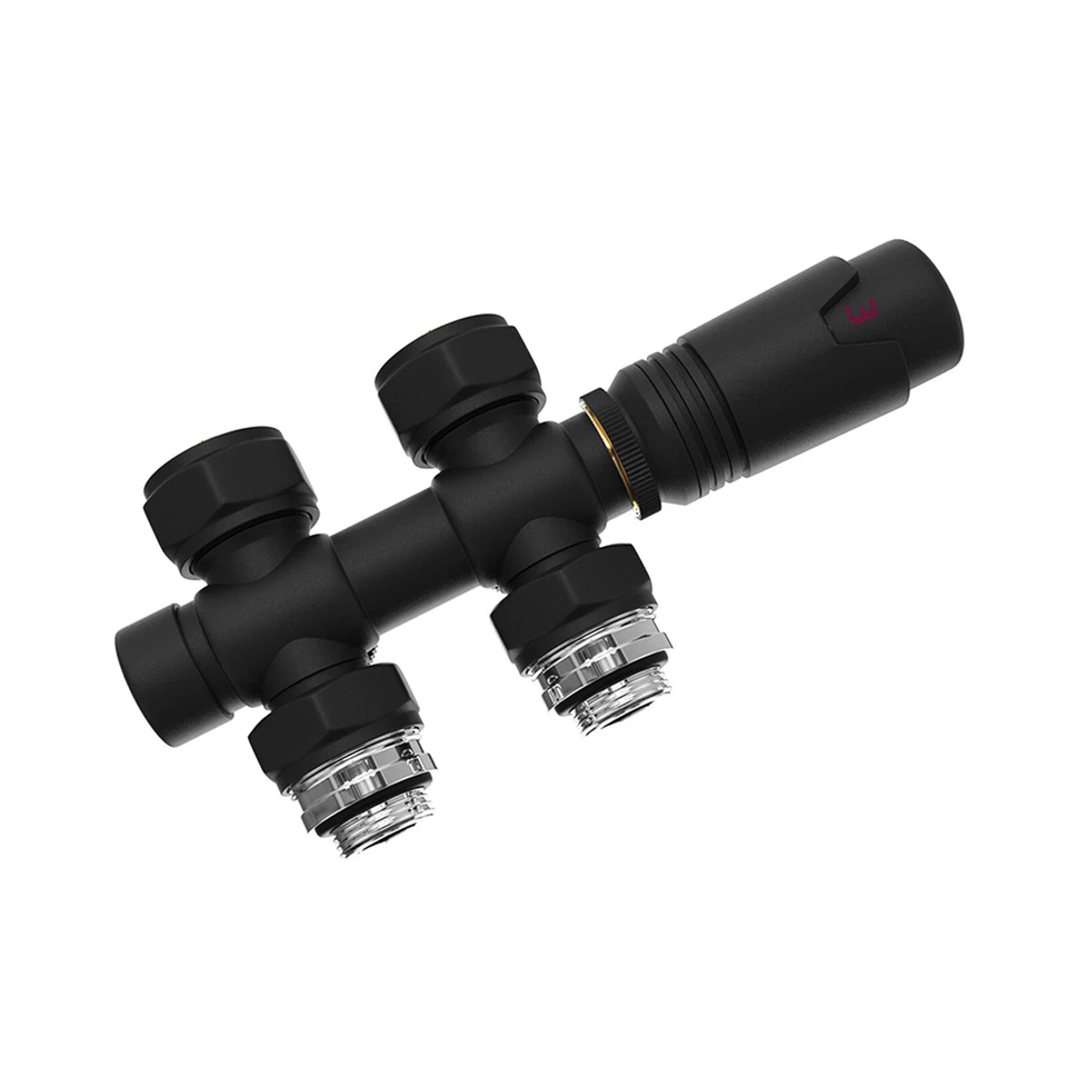 EMKE Mittelanschluss Multiblock Hahnblock 2 in 1 Eckform Durchgangsform Schwarz