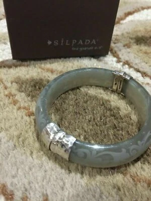 Brazalete Brazalete Pergamino Silpada B2186 Plata de Ley 925 Grabado Resina Gris  Foto 1 de 4