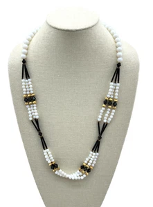 Afrikanischer Stil Perlenkette schwarz/gold/weiß Modeschmuck S Hakenverschluss - Bild 1 von 6