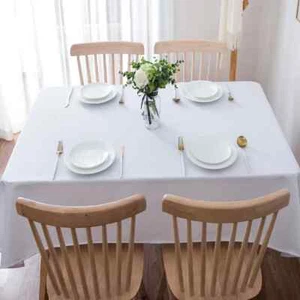 White Solid Color Fabric Cotton and Linen Round Tablecloth Square Tablecloth - Picture 1 of 11