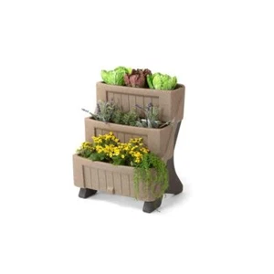 Simplay3 Flower Garden Planter Vertical Outdoor Tan Durable Plastic 3-Level - Picture 1 of 5