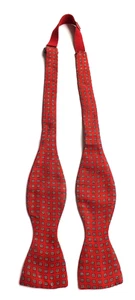 Vintage 1980s Pure SILK Bow Tie Self Tie Dark Red with Squares Design Adjustable - Picture 1 of 8