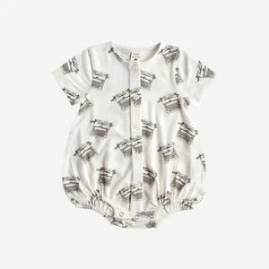 NWT Kate Quinn Typewriter Short Sleeve Button Front Bubble Romper Modal 18-24m - Picture 1 of 1