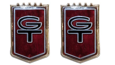 NOVO! 1965 Ford Mustang Front Fender Emblems GT Cars vermelho par esquerdo e direito - Imagem 1 de 4