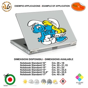 Puffo e puffetta adesivo notebook tablet sticker cartoon picture print pvc 1 pz. - Photo 1/2