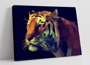 COLOURFUL GEOMETRIC TIGER ART -DEEP FRAMED CANVAS WALL ART PICTURE PRINT - Picture 1 of 2