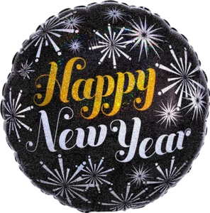 Anagram Happy New Year Balloons |Black, Gold and White| 18 in - Picture 1 of 1
