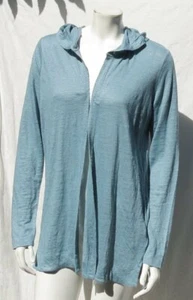 TAHARI Sea Green Linen Jersey Hooded Long Sleeves Cardigan Sweater Top M MINT - Picture 1 of 5