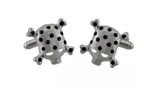 Zeckos schwarz Strass Totenkopf & gekreuzte Knochen Manschettenknöpfe Manschettenknopf - Bild 1 von 3