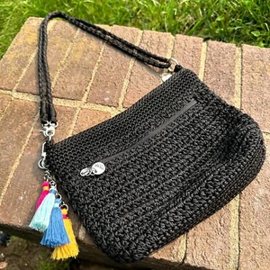 The Sak Women's Black Crochet Woven Double Handle Detachable Shoulder Strap Bag - Picture 1 of 10